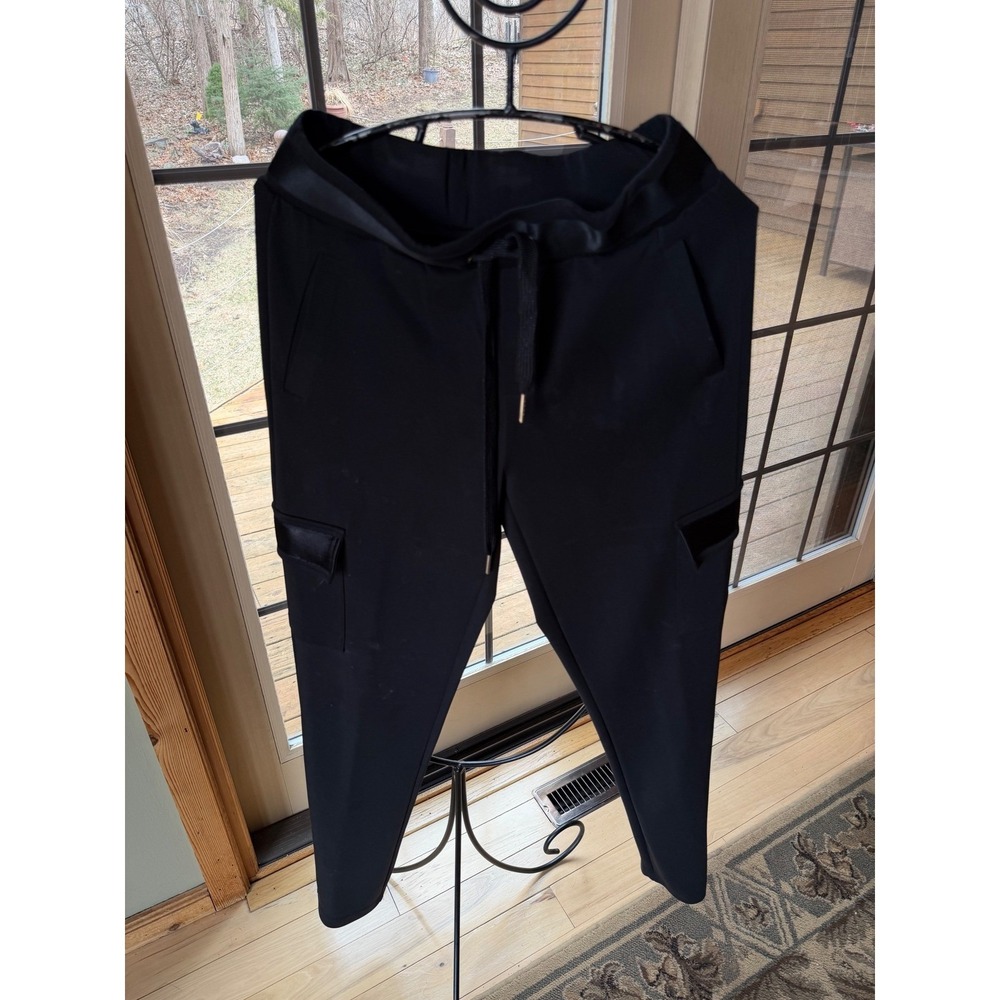 Esqualo Black Cargo Jogger Pants Satin Trim Drawstring F24.05505 Womens Size S